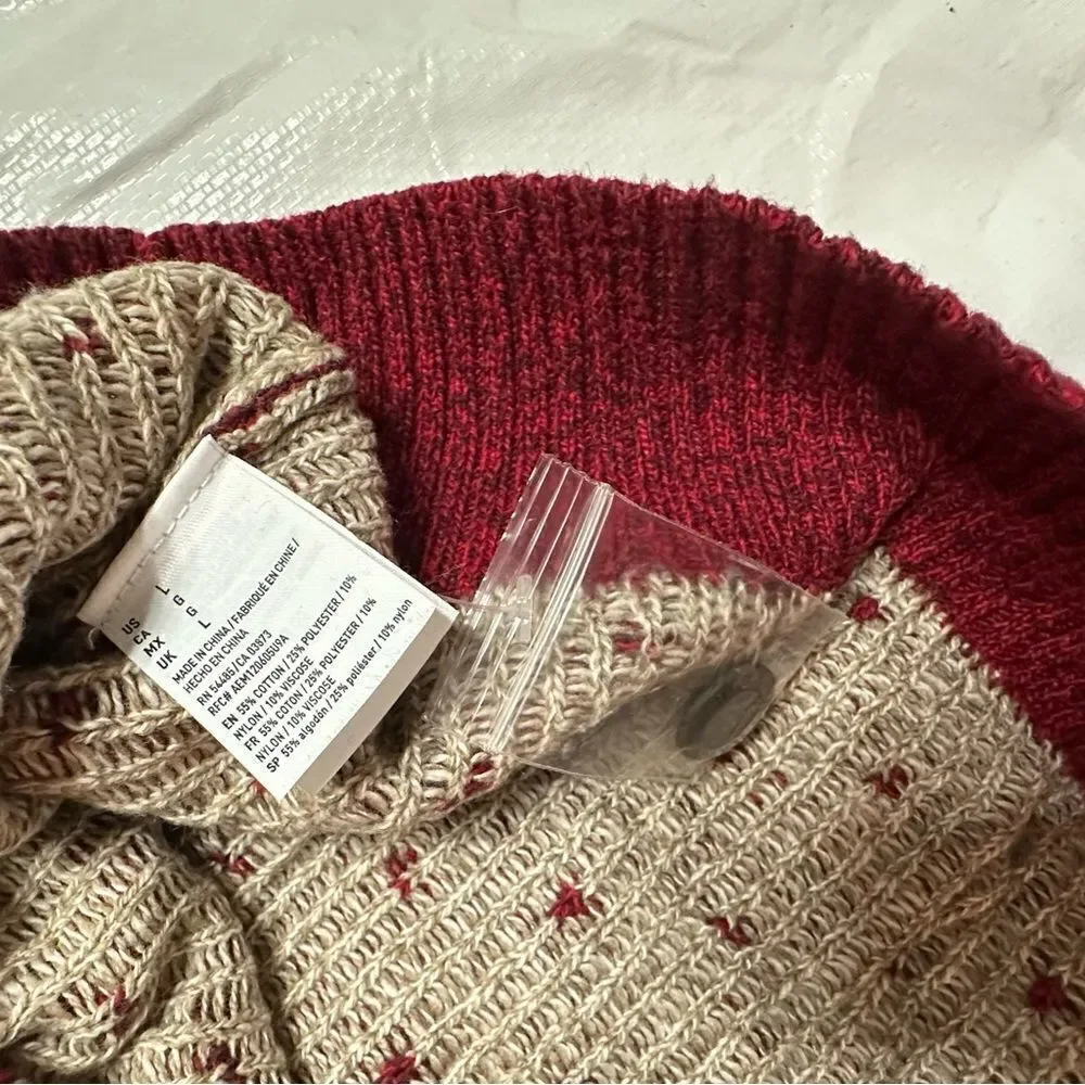 American Eagle Red Fair Isle 1/4 button pullover sweater size Large NWOT